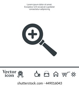 Vector magnifier icon with plus sign