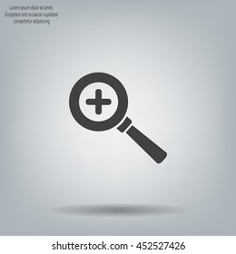 Vector magnifier icon with plus sign