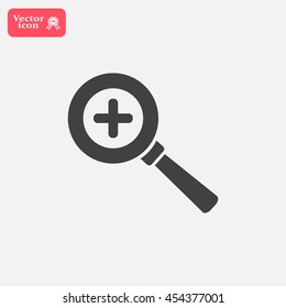 Vector magnifier icon with plus sign