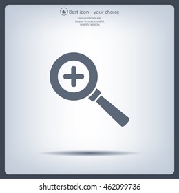 Vector magnifier icon with plus sign