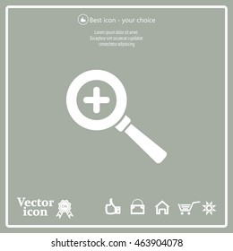 Vector magnifier icon with plus sign