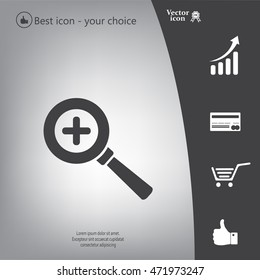 Vector magnifier icon with plus sign