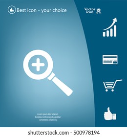 Vector magnifier icon with plus sign