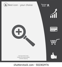 Vector magnifier icon with plus sign