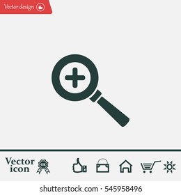 Vector magnifier icon with plus sign
