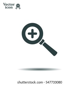Vector magnifier icon with plus sign