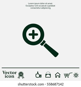 Vector magnifier icon with plus sign