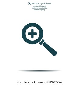 Vector magnifier icon with plus sign