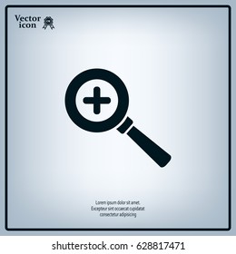 Vector magnifier icon with plus sign