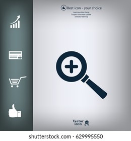 Vector magnifier icon with plus sign