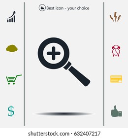 Vector magnifier icon with plus sign