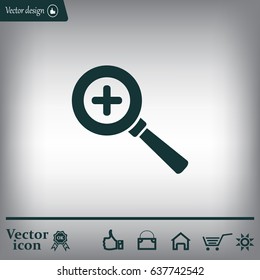 Vector magnifier icon with plus sign