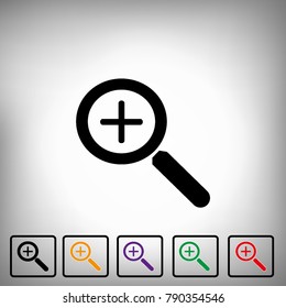 Vector magnifier icon with plus sign