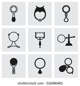 Vector magnifier icon set on grey background