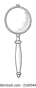 VECTOR MAGNIFIER ISOLATED ON A WHITE BACKGROUND. DOODLE DRAWING BY HAND