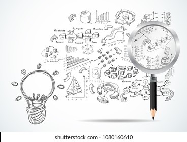 
Lápis de Lupa Vetor - Gráfico de Negócios Skecth Plan - Ideia moderna e Conceito Ilustração de Vetor Negócios.

