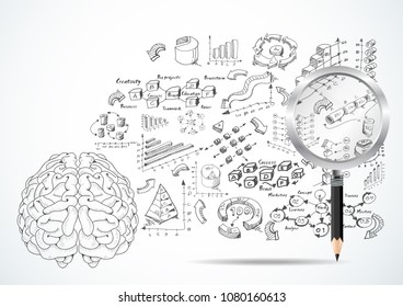 
Vector Magnifier Pencil  - Skecth Plan Business graph -  modern Idea and Concept Vector illustration Business.
