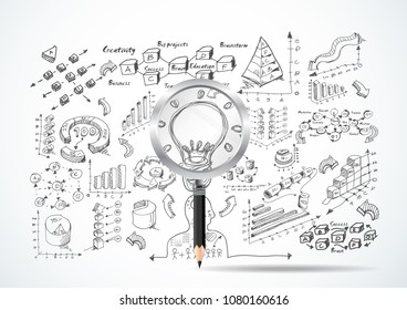 
Vector Magnifier Pencil  - Skecth Plan Business graph -  modern Idea and Concept Vector illustration Business.
