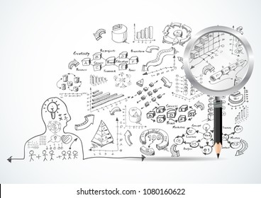 
Vector Magnifier Pencil  - Skecth Plan Business graph -  modern Idea and Concept Vector illustration Business.
