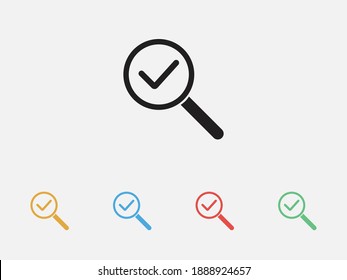 Signo de aumento vectorial con icono de marca de verificación. Marca de verificación de iconos diseño gráfico de búsqueda ilustración de un solo icono vectorial. Conjunto de coloridos iconos de diseño plano