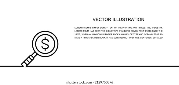 Vector magnify glass with dollar, money search, find currency one line icon. Continuous one line illustration.
