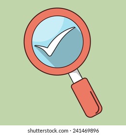 Vector Magnifying Glass with Check Mark  Flat Line Icon