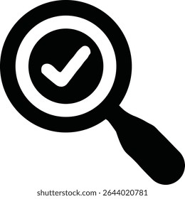 Vector Magnifying Glass with Check Mark Symbol for Verified Search or Approval