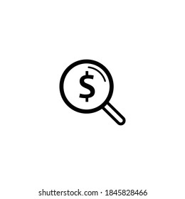 Vidrio de aumento e icono del dólar. Auditoría, concepto de análisis. Diseño gráfico de calidad superior.