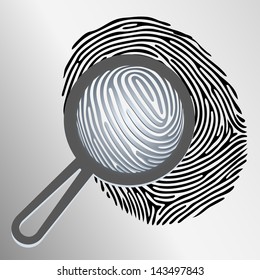 Vector magnifying glass examining fingerprint isolated