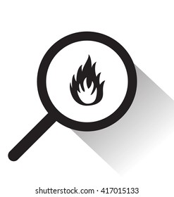 vector magnifying glass with fire icon on white background