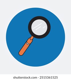Vector magnifying glass flat design concept with a round blue background