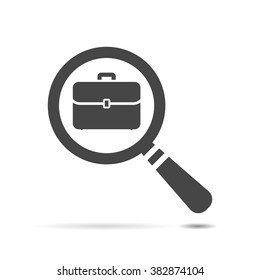 vector magnifying glass with flat portfolio briefcase icon