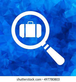 vector magnifying glass with flat portfolio briefcase icon on a blue triangular polygonal background