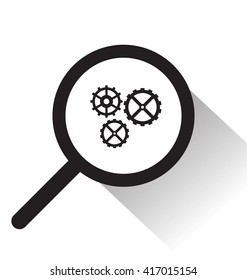 vector magnifying glass with Gear icon on white background