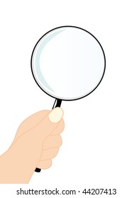 vector magnifying glass with hand isolated on white background
