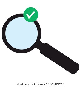Vector Magnifying Glass Icon With Check Mark - Transparent Background / Isolated