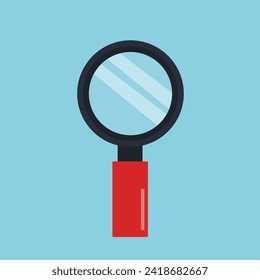 Vector magnifying glass icon isolated on blue background. simple design.