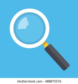 Vector magnifying glass icon isolated on blue background