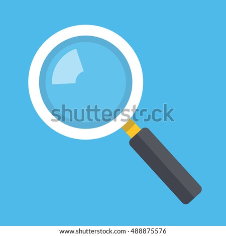 Vector magnifying glass icon isolated on blue background
