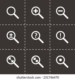 Vector magnifying glass icon set on black background