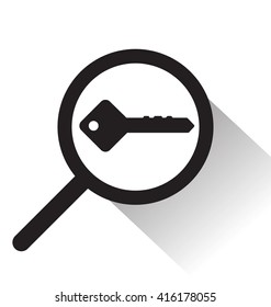 vector magnifying glass with key icon on white background