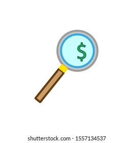 vector magnifying glass looking searching for money icon