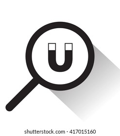 vector magnifying glass with magnet icon on white background