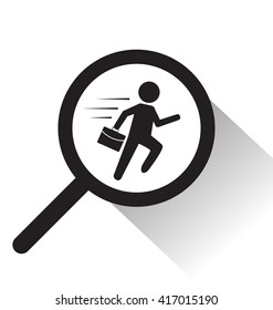 vector magnifying glass with running man icon on white background