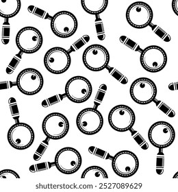 Vector magnifying glass, search icon seamless pattern. Magnifier, big tool instrument. Magnifier loupe search. Business Analysis symbol.