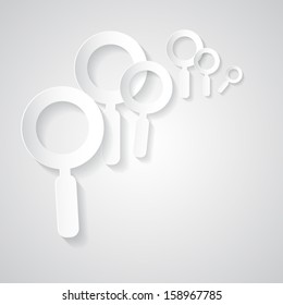 Vector Magnifying Glass Set Made from Paper on Light  Background