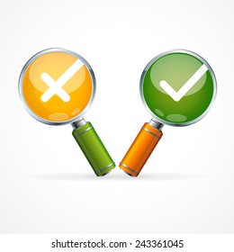 Vector magnifying glass, yes, no concept on white