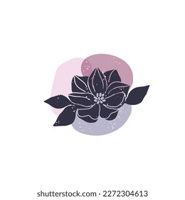 Vector magnolia flower with abstract shapes illustration. Hand drawn floral silhouette isolated on white background. Botanical nature element for minimalistic poster, cards, banner.