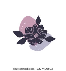 Vector magnolia flower and abstract shapes illustration  Hand drawn floral silhouette isolated white background  Botanical nature element for minimalistic poster  cards  banner 