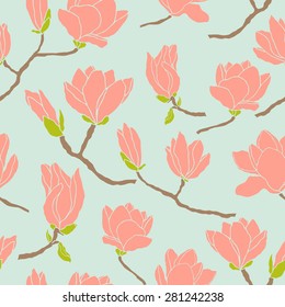 Vector magnolia flower tree pattern in vintage style